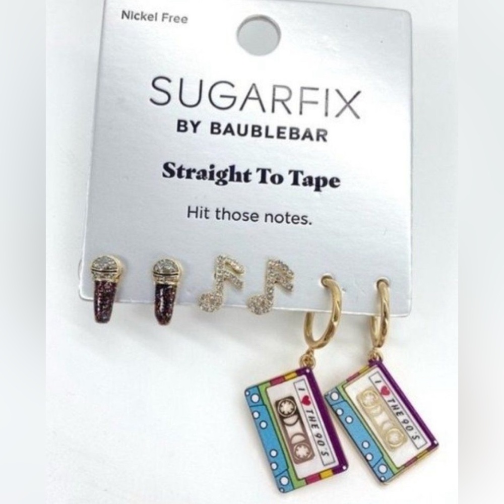 Sugarfix cassette and microphone earrings.